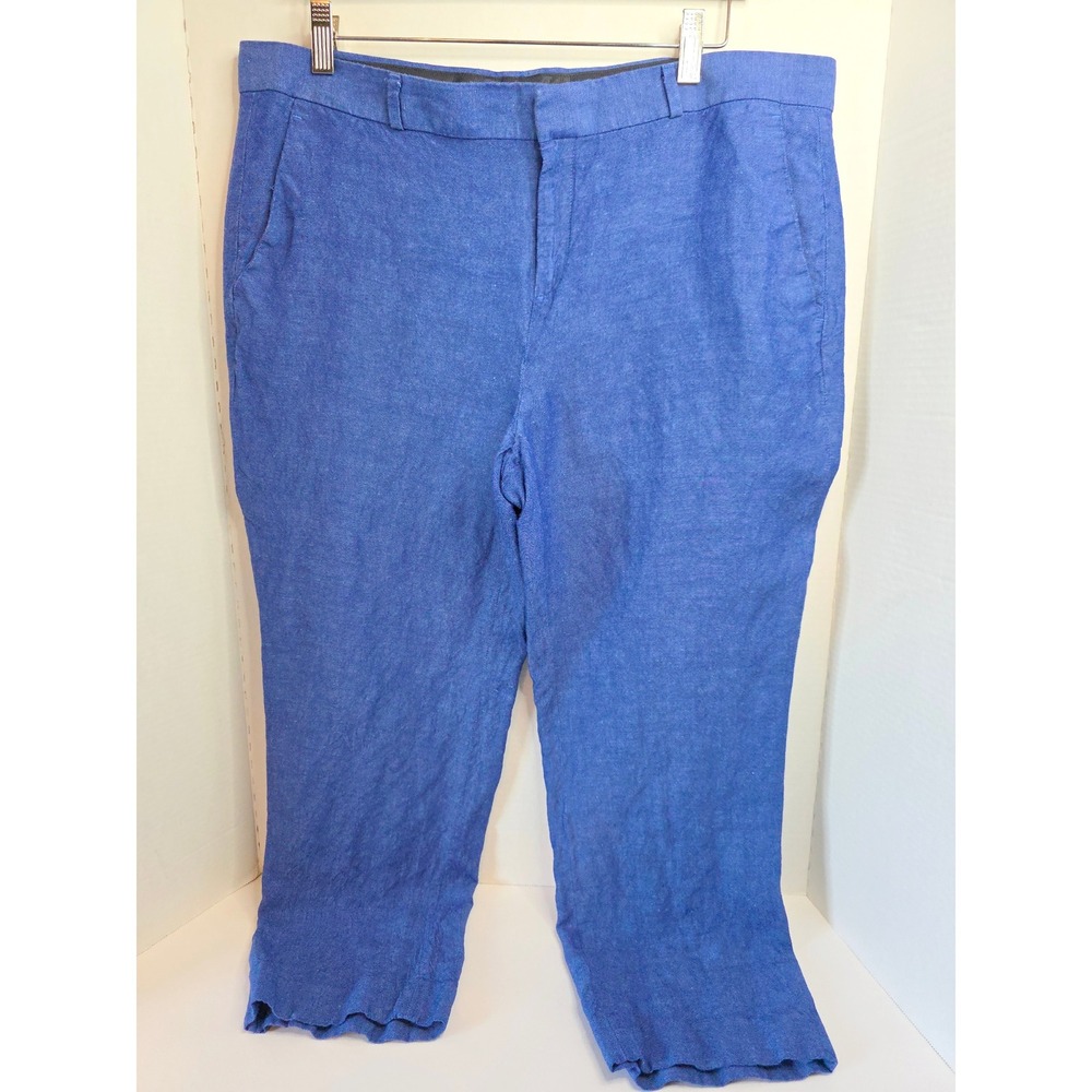 Banana Republic Avery Chambray Blue Linen Blend Cropped Trousers Size 14‎